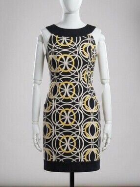 I.N. Studio sleevless abstract Geometric  print Yellow, black, and white dress